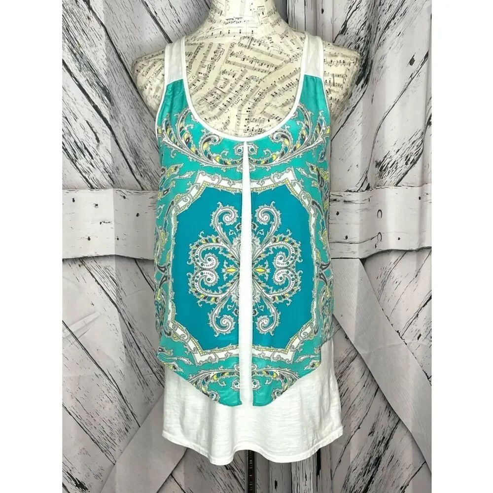 ANTHROPOLOGIE Leifsnote white & paisley Layered Tank Top M